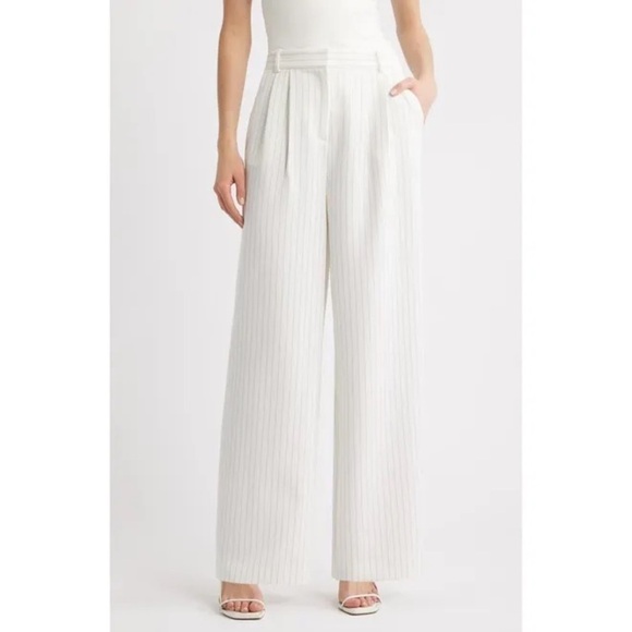 Pants - Open Edit White Pinstripe Wide-Leg Pants Size 12
